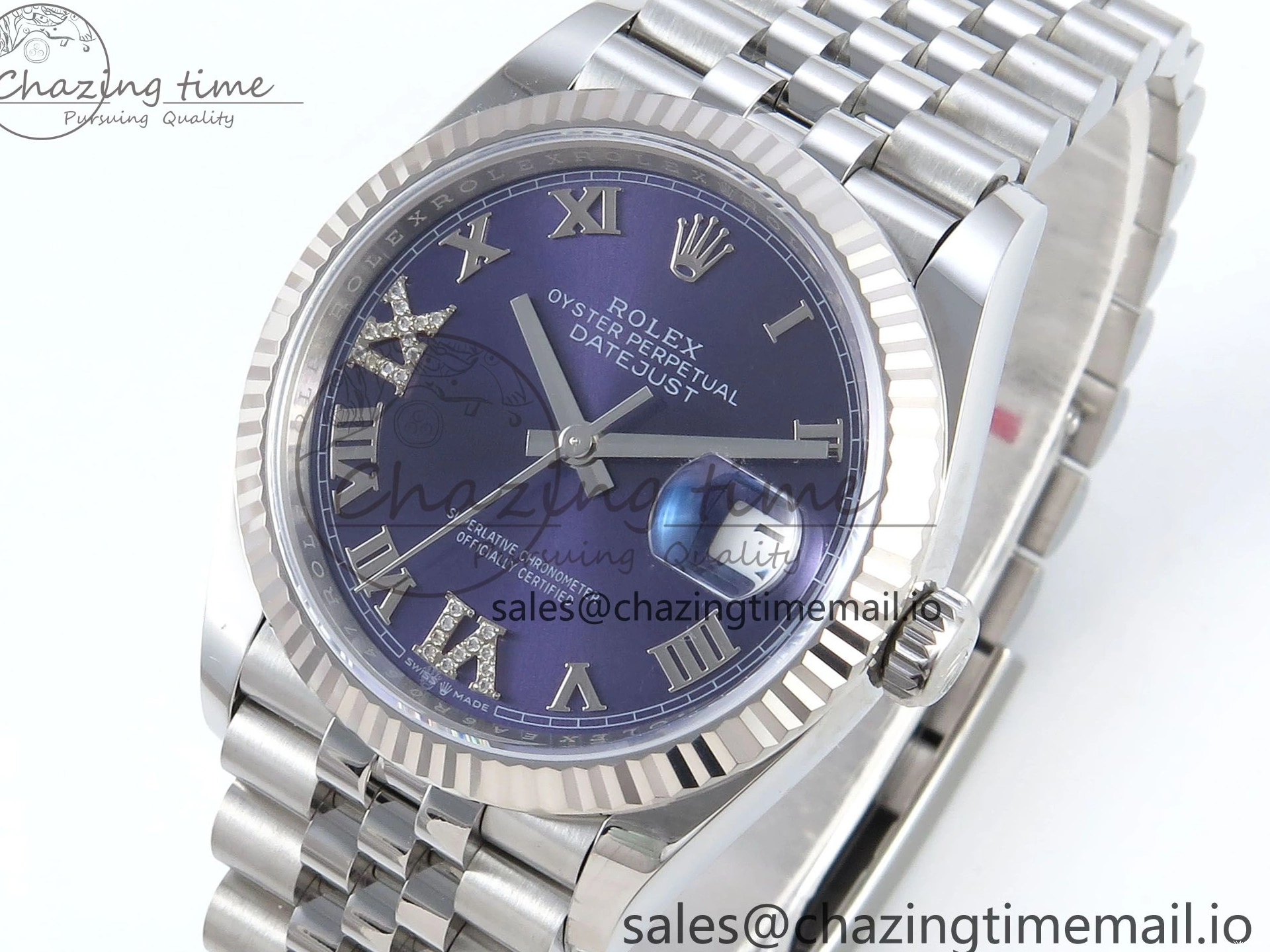 Purple Roman Edition 36 Diamonds DateJust on Bracelet A3235 Dial Jubilee Best EWEF 126234 0218